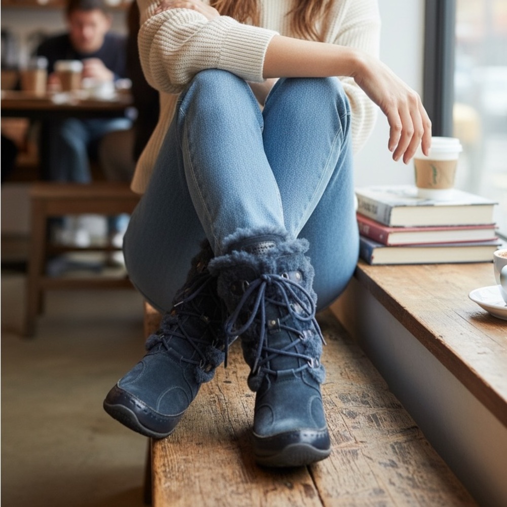 The North Face Navy Fur-Trimmed Winter Boots